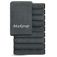 10 Pack Makeup Remover Wash Cloths - Soft Microfiber Fingertip Facial Cleansing Cloths for Hand and Make Up, 12 x 12 in, Black Grey
