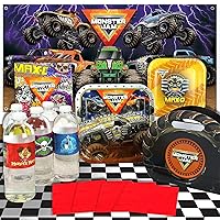 Monster Jam (Deluxe Party Pack for 24 Guests). 4x4 Truck Pack: Plates, Napkins, Table Cover, Banner Backdrop, Favor Boxes, Games, Photo Props, & More. Birthday Party Supplies.