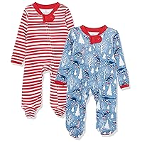 HonestBaby Sleep and Play Footed Holiday Pajamas One-Piece Sleeper Zip-front Organic Cotton PJs Baby Boys, Girls, Unisex