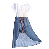 Girls Off Shoulder High Low Maxi Split Skirt Romper Casual Dress Summer Birthday Jumpsuits USA 4-14