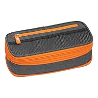 24244066 Neon Stretch Pencil Case with Multiple Compartments and Pen Loops with Timetable Grey Neon Orange