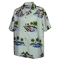 Pacific Legend Mens Blue Convertible Red Muscle Car Shirt in Cream - 2X