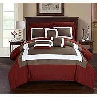 Chic Home Duke King Comforter Set 10-Piece, Colorblocked Comforter King Size with 2 Shams, 3 Pillows and King Bedding Set (Brick Red)