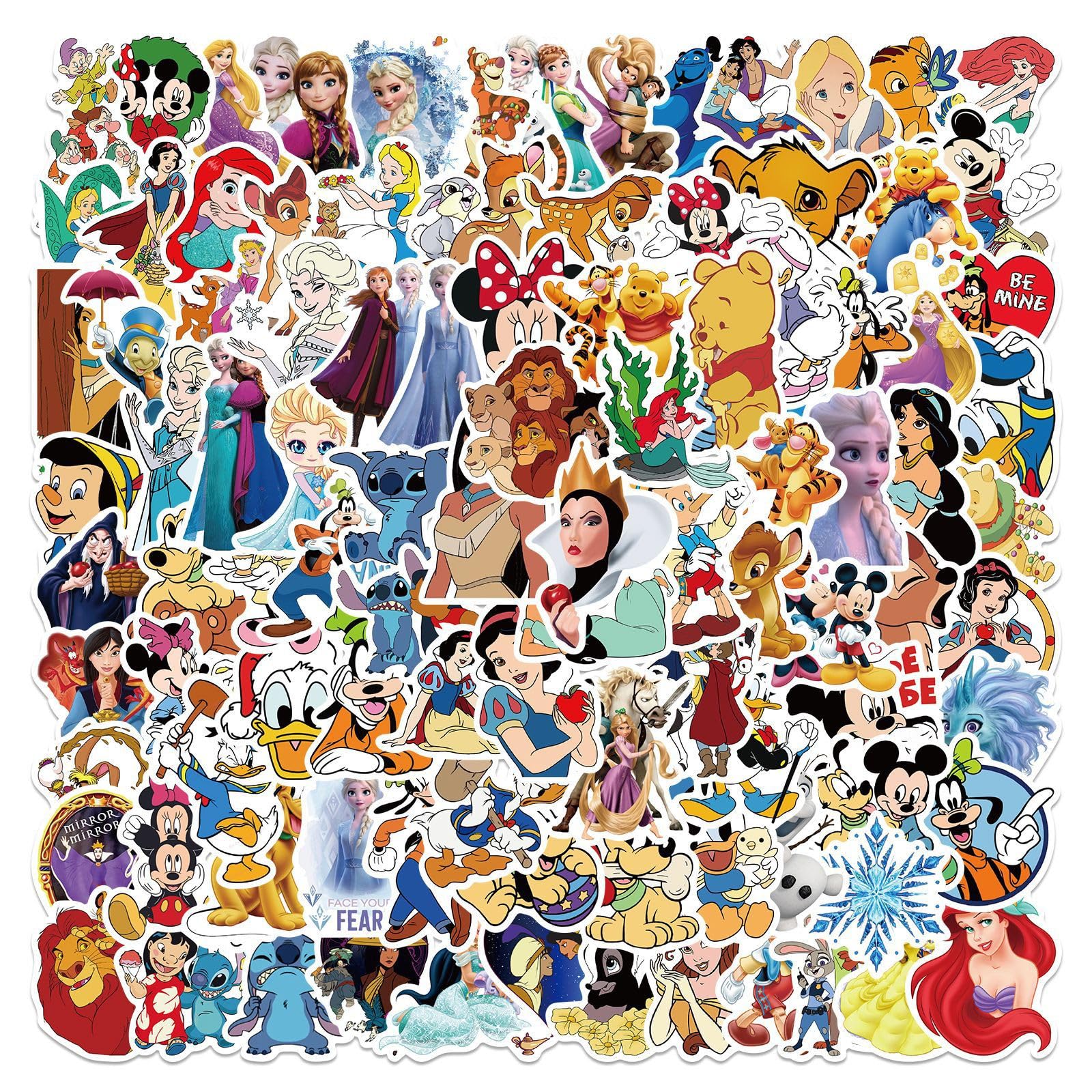 Disney Cartoon Character Stickers 100PCS Kids Stickers Pack Cartoon Princess Stickers Cute Stickers for Kids Teens Adults Waterproof Vinyl Cartoon Stickers for Water Bottles Laptop Luggage (CP)
