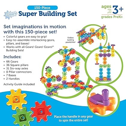 Learning Resources Gears! Gears! Gears! Super Building Toy Set, STEM Toys, Construction Toys, Gears for Kids, 150 Pieces, Ages 3+