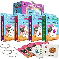 Star Right Words Toddler Flash Cards Set of 4 - Number Flash Cards, First Words, Colors and Shapes, & Alphabet/Letter Flashcards - 4 Binder Rings - 144 Sight Words Kindergarten Flash Cards 3-7 Years