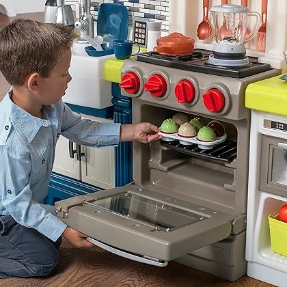 Step2 Elegant Edge Kitchen Set for Kids – Includes 70+ Toy Kitchen Accessories, Interactive Features for Realistic Pretend Play – Upscale Indoor/Outdoor Toddler Playset – Dimensions 50
