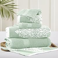 Amrapur Overseas | Artesia Damask 6 Piece Reversible Yarn Dyed Jacquard Towel Set (Sage)