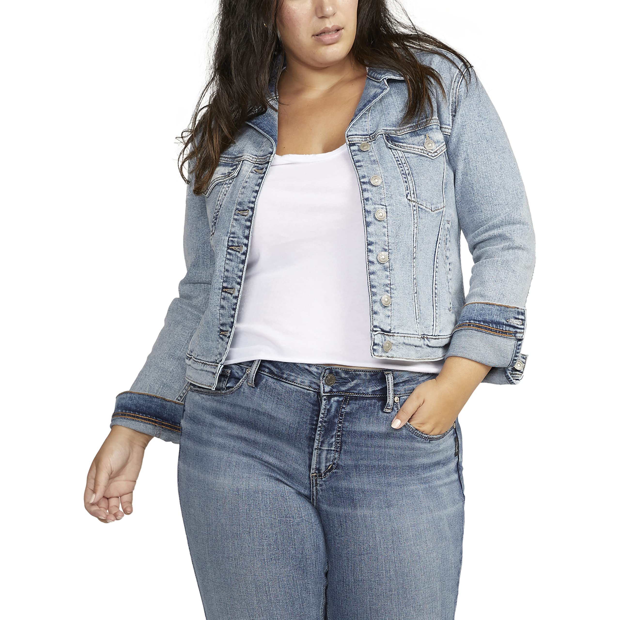 Silver Jeans Co. Women's Plus Size Fitted Denim Jacket