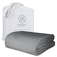 Threadmill Luxury Cotton Blankets for Queen Size Bed | All-Season 100% Cotton Queen Size Blanket | Herringbone Cozy Lightweight, Soft Breathable Fall Thermal Blanket fits Full Size Bed | Dark Grey
