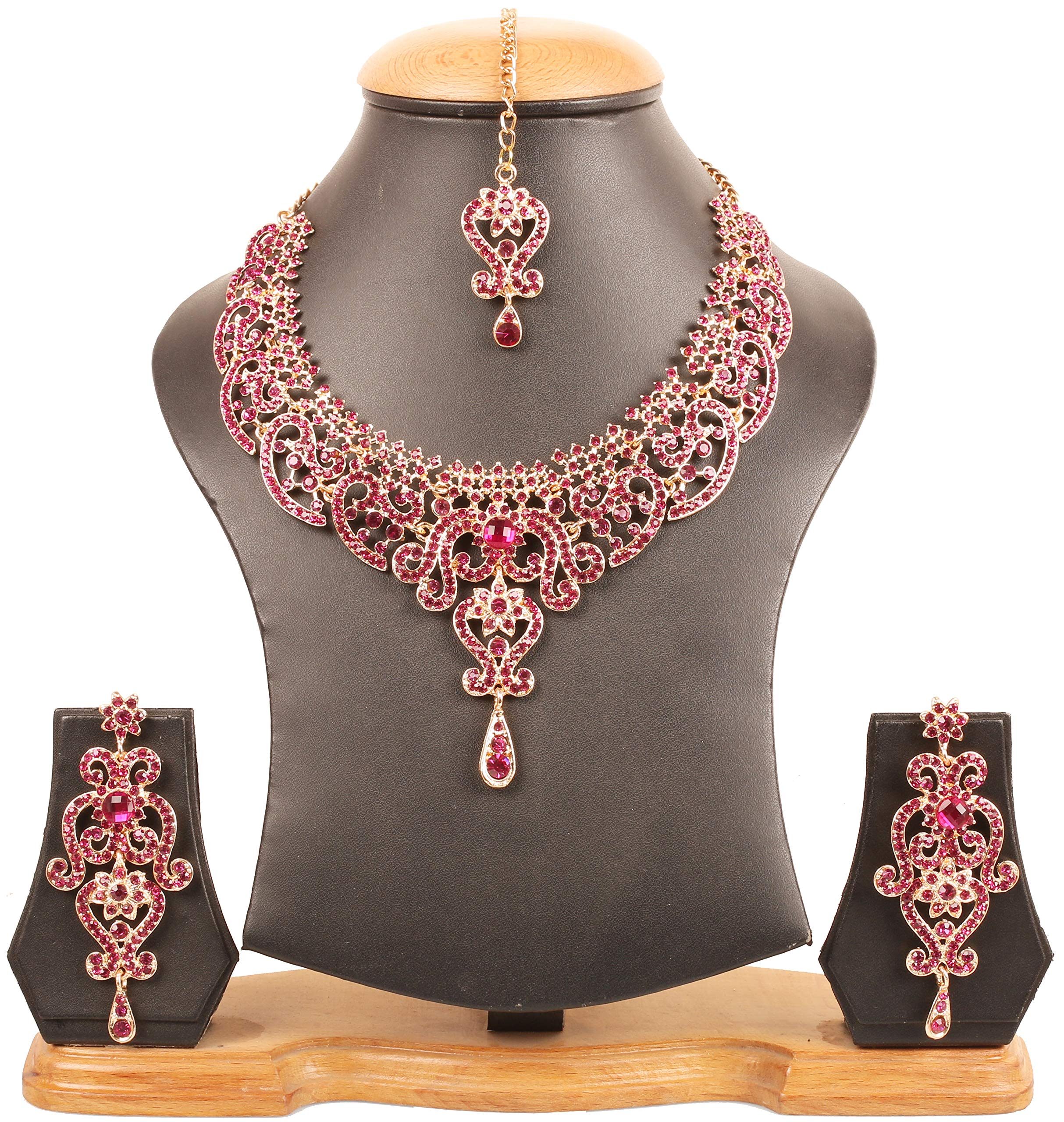 Touchstone Indian Bollywood Gorgeous intricate Workmanship Sparkling White Colorful Rhinestone crystal wedding Designer Jewelry Necklace Set In Gold or Silver Tone For Women.