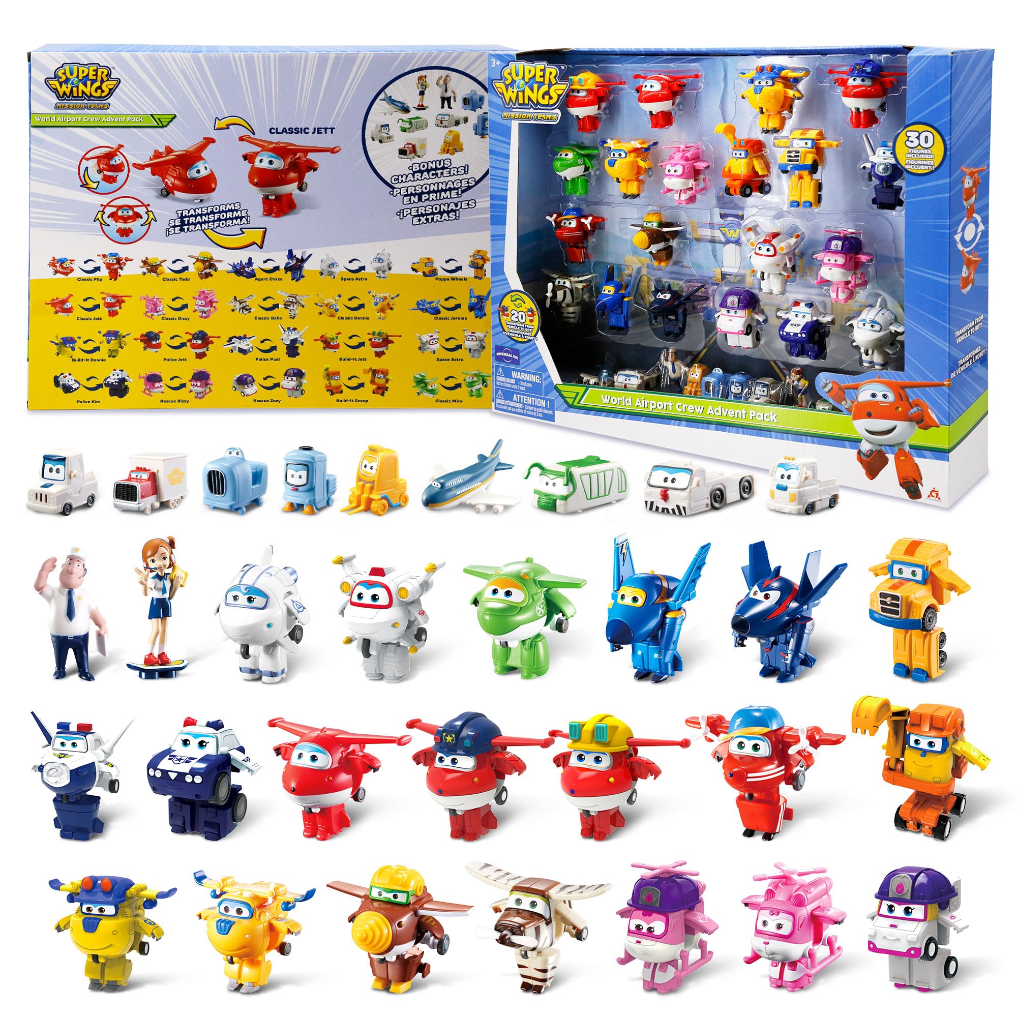 Super Wings Toys 2'' Mini Action Figures Transformer Airplane Robot Toys Playset(30 Packs) Birthday Party for Preschool Boys and Girls