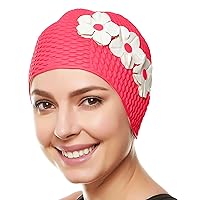 Beemo Latex Swimming Cap for Women, Swim Cap for Long Hair or Short Hair, Bath & Swim Caps to Shield Hair from Damage, Use as Large Shower Cap
