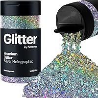 Hemway Silver Holographic 5 Size Glitter Mix 120g/4.2oz Fine Chunky Metallic Resin Craft Multi-Size Glitter Flake Sequin Shaker for Epoxy, Hair Face Body Eye Nail Art Festival, DIY Party Decorations