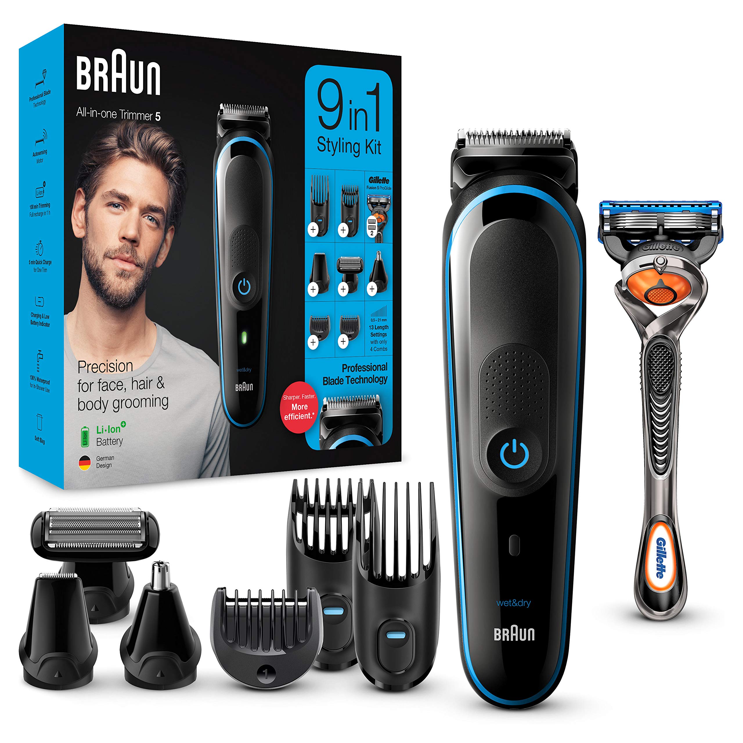 Mua Braun MGK5280 9 in 1 Beard Trimmer Body Grooming Kit and Hair Trimmer  for Men Black/Blue trên Amazon Đức chính hãng 2023 | Giaonhan247