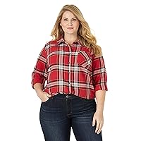womens Plus Size Heritage Long Sleeve Front Solid Twill Shirt