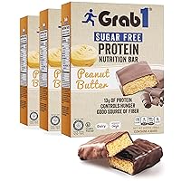 Grab1 Sugar Free Protein Bars, Peanut Butter (3 Pack- 12 Bars) | 7g Fiber | Delicious and Nutritious | Low Calorie | Zero Sugar