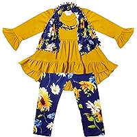 AMK Toddler Little Girls Fall Colors Vintage Floral Outfit Set with Infinity Scarf