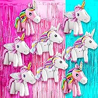 KatchOn, Self Standing Unicorn Balloons - 34 Inch, Pack of 8 | Hot Pink and Blue Fringe Curtain - XtraLarge, 3.2x8 Feet, Pack of 3 | 3D Unicorn Party Supplies | Unicorn Decorations for Birthday Party