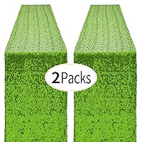 2 Packs 12 x 72 inches Apple Green Sequin Table Runners, Glitter Runner for Birthday Party Supplies Decorations Wedding Bachelorette Holiday Celebration Bridal Shower and Baby Shower
