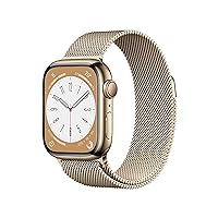 Apple Watch Series 8 [GPS + Cellular 41mm] Smart Watch w/Gold Stainless Steel Case with Gold Milanese Loop. Fitness Tracker, Blood Oxygen & ECG Apps, Always-On Retina Display, Water Resistant