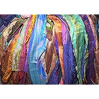 10 Yards 2 inch Wide Metallic Lurex Recycled Sari Silk Ribbon Stripes, Fancy Shiny and Sparkly
