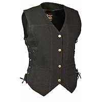 Womens Denim 6 Pocket Side Lace Vest w/ Gun Pockets, Black Size 3XL