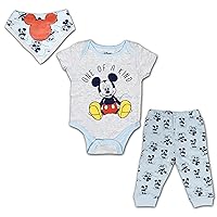 Disney Boys Mickey Mouse Bodysuit, Pants and Bib Set for Newborn