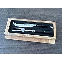 Laguiole En Aubrac 2-Piece Stainless Steel Cheese Knife Set, With Fork & Cheese Knife, Buffalo Horne