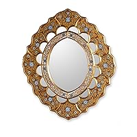 NOVICA Reverse Painted Wood and Glass Wall Mounted Mirror, Metallic, Sweet Flower Majesty'