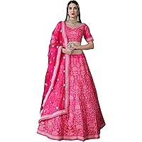 Women's Bridal Dulhan Collection Indian Wedding Silk Lehenga Choli with Bridal Net Dupatta (Pink, Free Size)