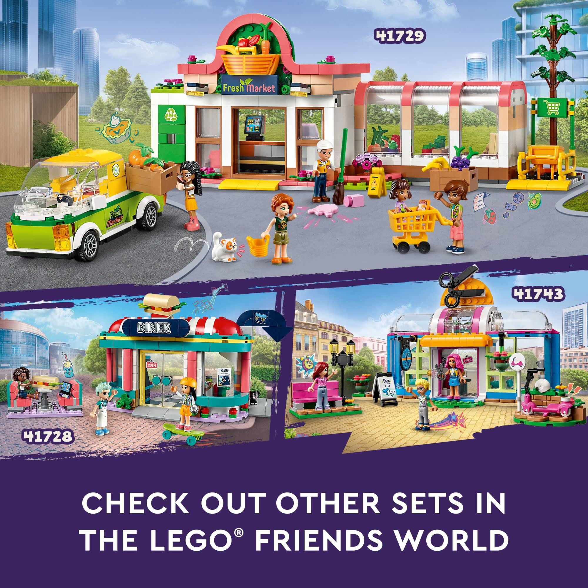 LEGO Friends Organic Grocery Store 41729, Supermarket Toy Shop for Girls and Boys 8 Plus Years Old, Playset with Truck & 4 Mini-Dolls