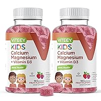 Kids Calcium Gummies + Vitamin D3 & Magnesium Citrate for Kids and Teens - Supports Bone Health, Immune Support, Energy & Muscle Function - Gluten Free, GMO Free - Tasty Chewable Fruit Flavored Gummy