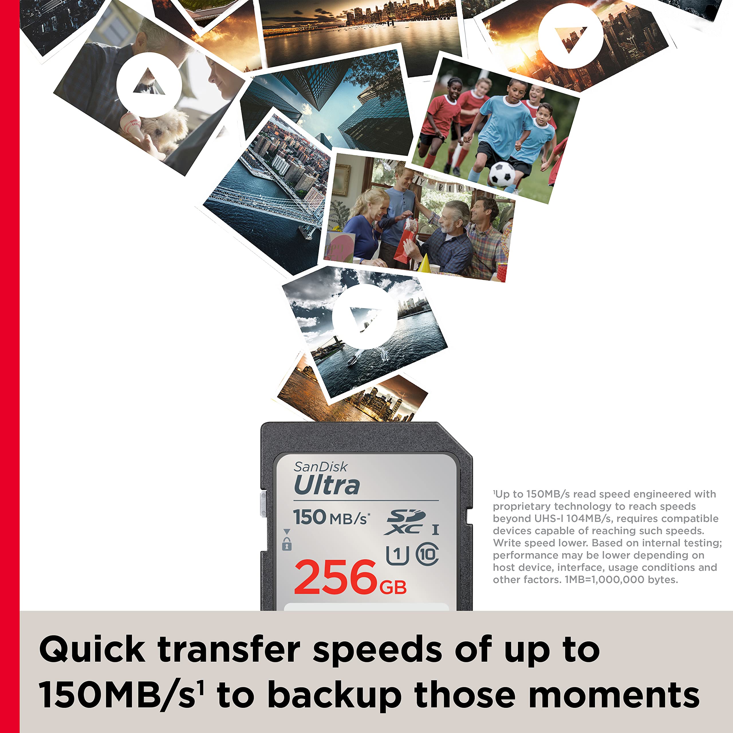 SanDisk 256GB Ultra SDXC UHS-I Memory Card - Up to 150MB/s, C10, U1, Full HD, SD Card - SDSDUNC-256G-GN6IN