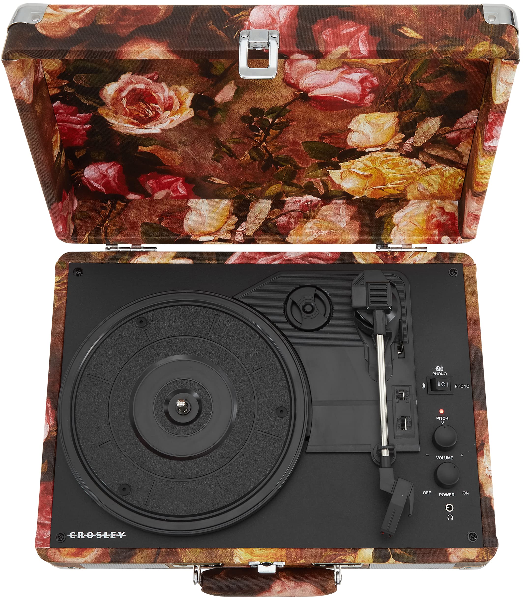 Crosley CR8005F-FL Cruiser Plus Vintage 3-Speed Bluetooth in/Out Suitcase Vinyl Record Player Turntable, Floral