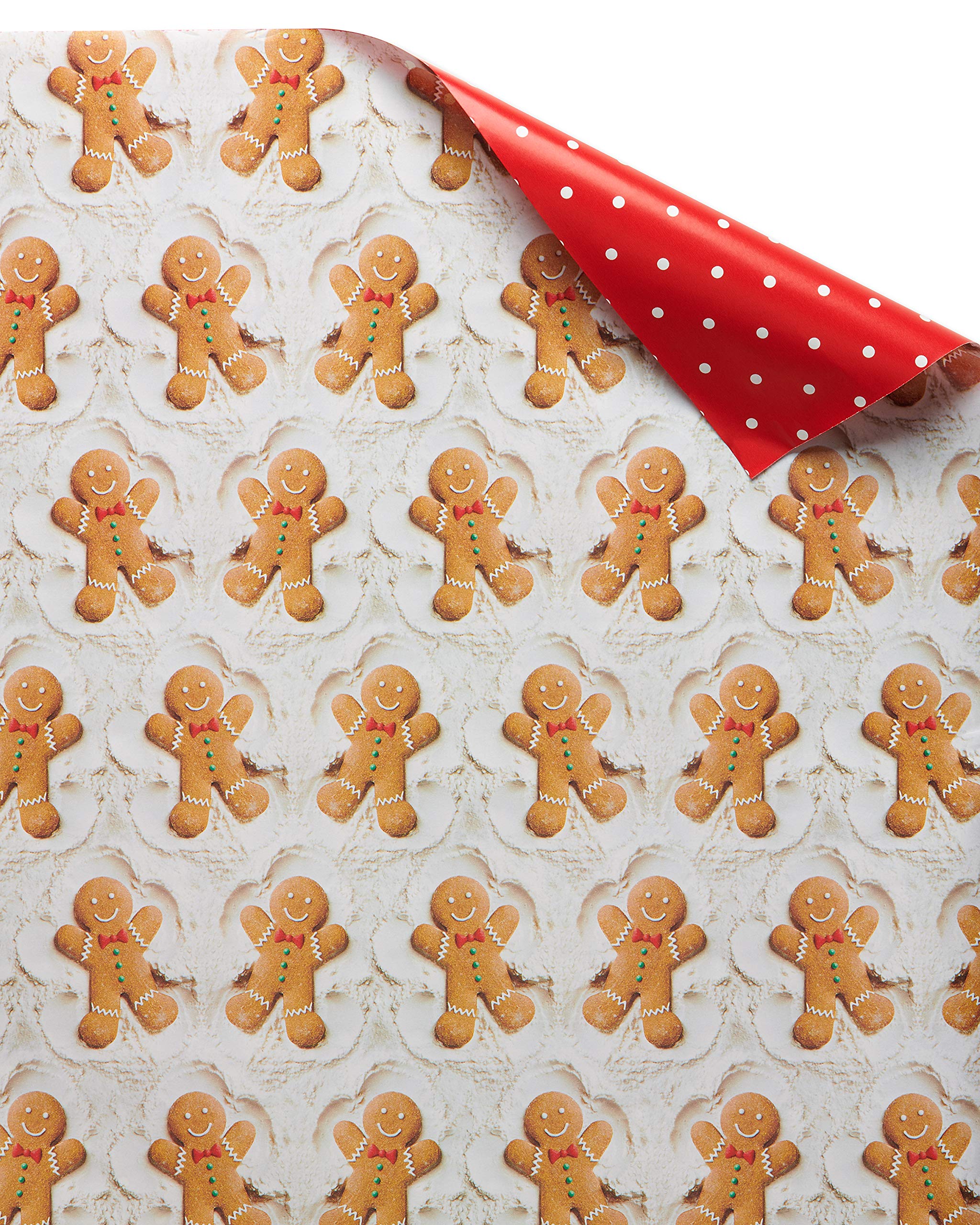 American Greetings Reversible Christmas Extra-Wide Wrapping Paper Bundle, Gingerbread, Ornaments and Peppermints (3 Rolls, 120 sq. ft.)
