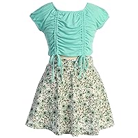 Little Girls 2 PCS Cap Sleeve Crop Top Blouse Easter Floral Skirt Dress Set 4-14