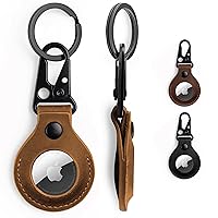Airtag Holder Leather Case with Clasp and Key Ring Keychain - Air Tag Holder Full Grain Crazy Horse Leather Cases for Apple Airtags Protective Cover Accessories - Handmade (Brown)