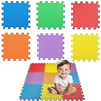 CREATIVE TIME Floor Mat 10-Tile Exercise Mat Solid Foam EVA Playmat Kids Safety - 10-Pcs of (1) Random Solid Color, Receive Either Red, Blue, Green, Yellow, Purple or Orange