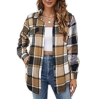 Blooming Jelly Womens Flannel Plaid Shirts Button Down Long Sleeve Fall Shackets Jackets 2023 with Pockets