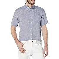 Brooks Brothers Men's Short Sleeve Button Down Linen Sport Shirt, Solid
