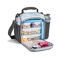 Fit & Fresh JAXX, 9pc Meal Prep Lunch Bag, Gray, Unisex, Polyester, Large Capacity, Insulated, With Containers, Ice Packs, Shaker Bottle
