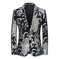 UNINUKOO Mens Floral Blazer Jacket Slim Fit Luxury Party Dinner Tuxedo Suit Jacket for Men