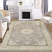 Washable Rug Living Room Rugs: 6x9 Area Rugs Large Machine Washable Non Slip Carpet Soft Floral Luxury Thin Carpets for Dining Room Bedroom Farmhouse Nursery Home Office Baby Blue