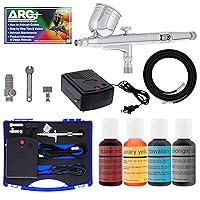 Master Airbrush Cake Decorating Airbrushing System Kit with a Set of 4 Chefmaster Food Colors, Gravity Feed Dual-Action Airbrush, Air Compressor, Hose, Storage Case and How-To-Airbrush ARC Link Card