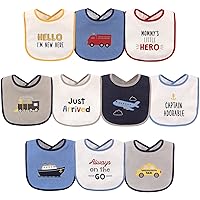 Luvable Friends Unisex Baby Cotton Terry Drooler Bibs with PEVA Back, Transportation, One Size