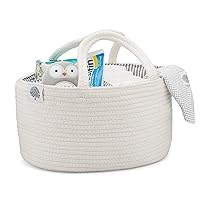 Parker Baby Rope Diaper Caddy Organizer - Nursery Storage Bin and Car Organizer for Diapers and Baby Wipes - Diaper Organizer for Baby Essentials, Baby Shower Gifts - White