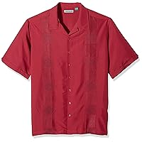 Cubavera Men's Short Sleeve Rayon-Blend Solid Cuban Camp Shirt with Pocket