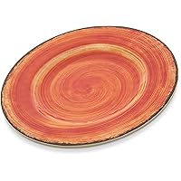 Carlisle FoodService Products Mingle Resuable Plastic Plate Dinner Plate with Pottery Style for Home and Restaurant, Melamine, 9 Inches, Fireball, (Pack of 12)