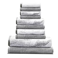 Superior Cotton 10 Piece Assorted Solid and Marble Towel Set, Includes 2 Bath, 4 Hand, 4 Washcloths/Face Towels, Soft, Absorbent, Decorative Bathroom Accessories, Home Essentials, Grey